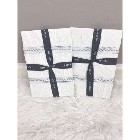 West Elm Ribbon Ruched Ivory Metallic Silver Standard Sham Set of 2 NEW - Picture 2 of 3